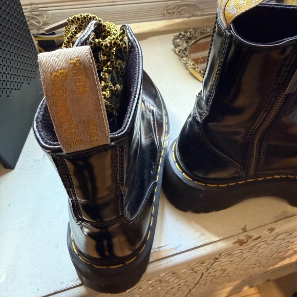 $80 Firm 
Dr. Martens Black Patent Platform Combat Boots with Yellow Laces - Picture 4 of 5